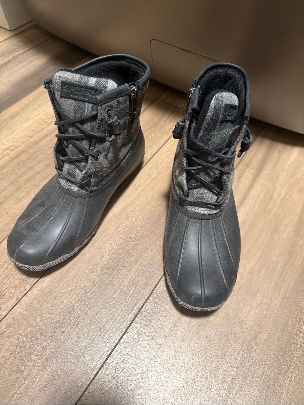 Sperry Gray Waterproof Duck Boots with Lace-Up Front